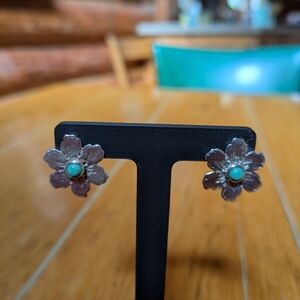 Floral Silver and Turquoise Earrings